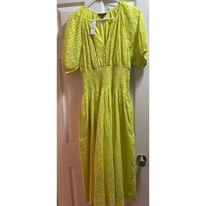 Provence smocked waisted midi dress in eyelet - color lemon sorbet
